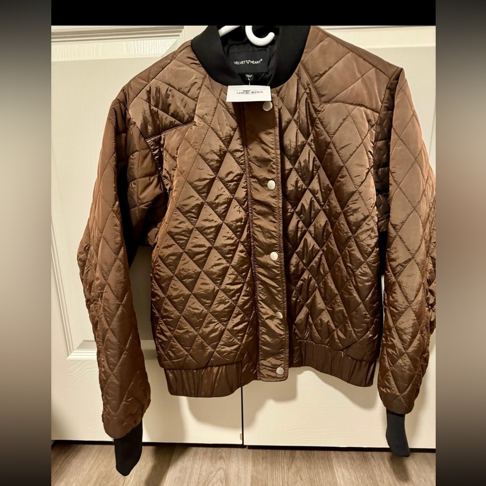 NWT Velvet Heart Brown Quilted Bomber Jacket